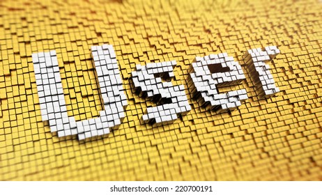 Pixelated word User made from cubes, mosaic pattern