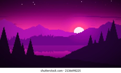 Pixeled Background Purple Mountain Stock Illustration 2136698225 ...