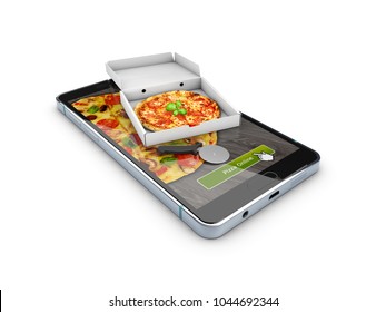 Pizza delivery, call or order online on mobile, cellular, smart phone. 3d illustration - Powered by Shutterstock