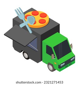 Pizza delivery truck icon. Isometric of pizza delivery truck icon for web design isolated on white background - Powered by Shutterstock