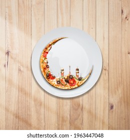 Pizza looks like a half moon, it's represent Muslim festival Eid.  - Powered by Shutterstock