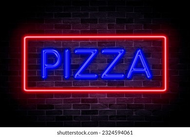 Pizza neon banner on brick wall background. - Powered by Shutterstock