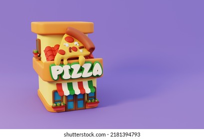 Pizza Restaurant Little Shop Concept. Minimal Store Building. 3D Render Illustration
