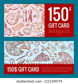  Pizza Restaurant Or Shop Giftcard Or Discount Templates. Illustration Of Pizza Dinner Discount Gift Card