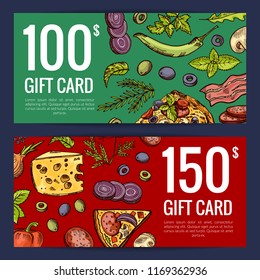  Pizza Restaurant Or Shop Giftcard Or Discount Templates Of Set Illustration