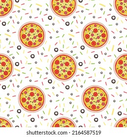 Pizza slices seamless pattern. illustration on white background. Funny, cartoon pizza slices. Pizza fashion pattern print for textile or paper