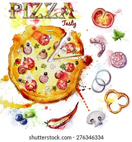 Pizza Watercolor