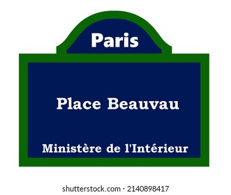 Place Beauvau on a parisian street sign, illustration flat style