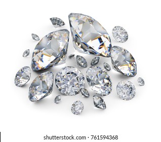 Placer of diamonds. 3d image. White background. - Shutterstock ID 761594368