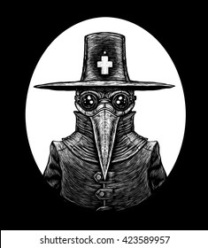 Plague Doctor. Graphic Illustration On Black Background