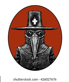 Plague Doctor. Graphic Illustration On The White Background