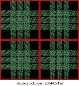 Plaid background, black background, green pattern, red border, for Christmas