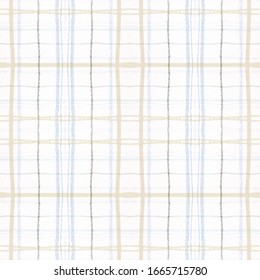 Plaid Pattern. Neutral Picnic Fabric. English Textured Kilt. Seamless Modern Material. Traditional Plaid Pattern. Simple Stripes Ornament. Gingham Tweed. Tartan Wool. Beige Plaid Pattern.