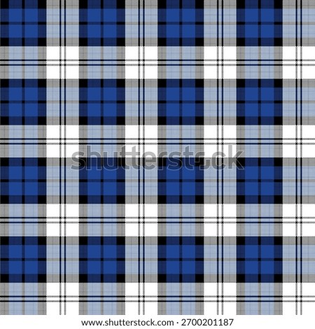 Plaid seamless pattern with blue, black, and white check.