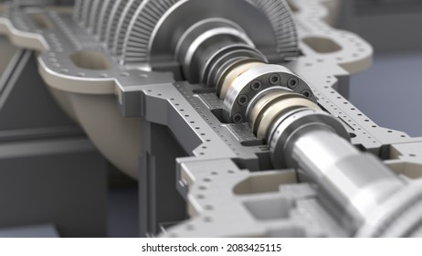 Plain Bearing Of A Steam Turbine. Axle Connection. High Speed Oil Bearing. 3d Illustration