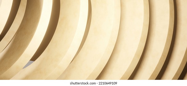 Plain Style Abstract Minimal Wavy Or Curve Lines Architecture Design Cream Background Smooth Texture, 3D Illustration