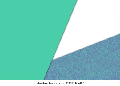 Plain vs textured bright fresh shades neon blue green purple   white color papers intersecting to form triangle shape for cover design