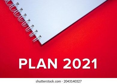 Plan 2021 Banner Or Illustration On Red Background. Business Concept Of Planning 2021