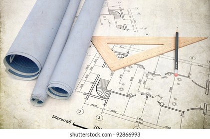 Plan of construction over grunge background