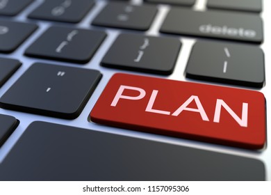 PLAN key on computer keyboard. 3D rendering