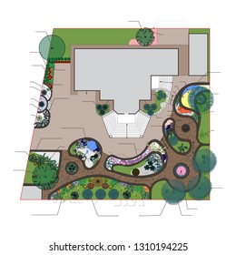 Plan Landscape Garden Design House Stock Illustration 1310194225 ...