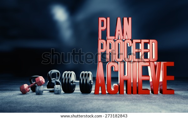 Plan Proceed Achieve Weight Lifting Motivational Stock