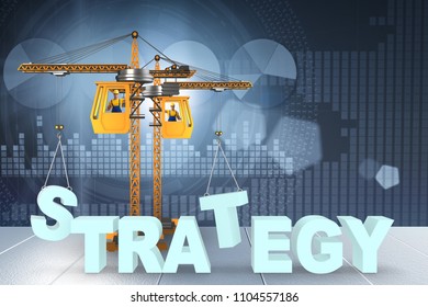 Plan and strategy concept with crane lifting letters