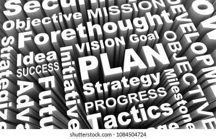 Plan Vision Strategy Word Collage 3d Render Illustration