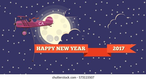 Plane Banner Happy New Year On Stock Illustration 573115507