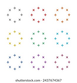 Plane circle icon isolated on white background. Set icons colorful