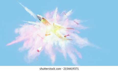 Plane Crash In The Air. 3d Illustration