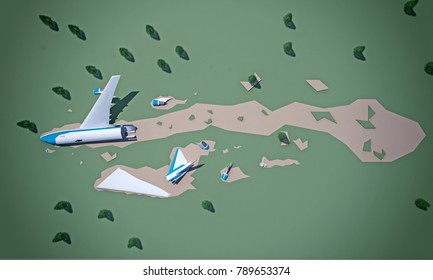 plane crashed in the forest. 3d rendering