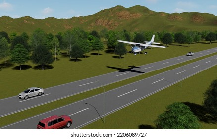 Plane Makes Emergency Landing In Middle Of Motorway, News Illustration, Florida, USA - August 22, 2022