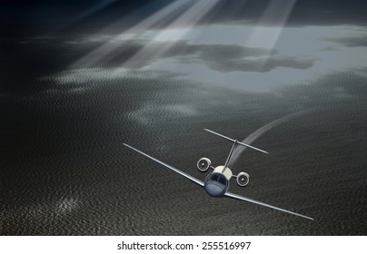 Plane taking off in the sky over the sea