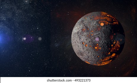 Planet Alien Hot On Nebula Background 3d Illustration