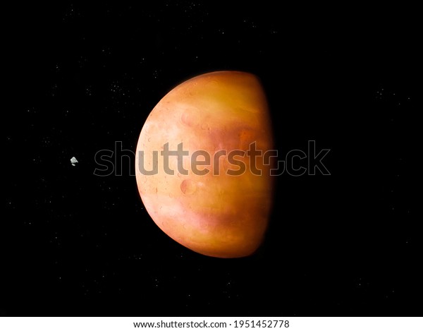 Planet with asteroid in far\
space, space landscape. Beautiful abstract background 3d\
illustration.