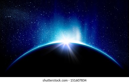 Planet Earth with appearing sunbeam light. Sunrise or sunset - Shutterstock ID 151607834