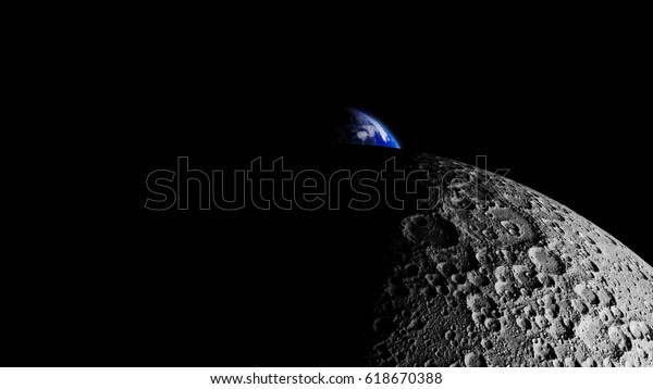 planet Earth behind the far side of the Moon (3d\
illustration, space background, elements of this image are\
furnished by NASA)\
