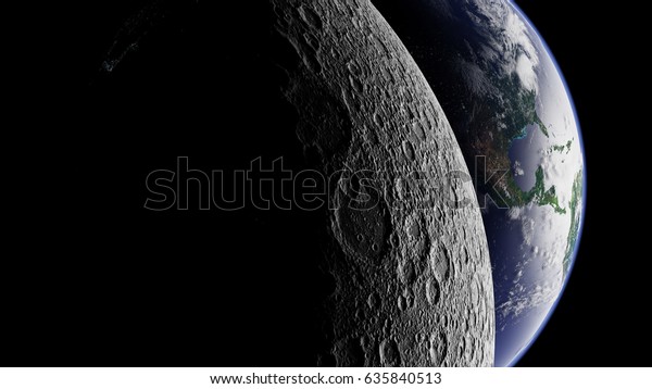planet Earth behind the far\
side of the Moon (3d render, elements of this image are furnished\
by NASA) 