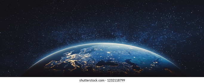 Planet Earth - Europe. 3D Rendering. Stars my own photo. Elements of this image furnished by NASA