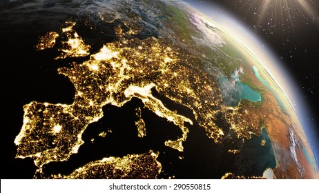 europe from space at night