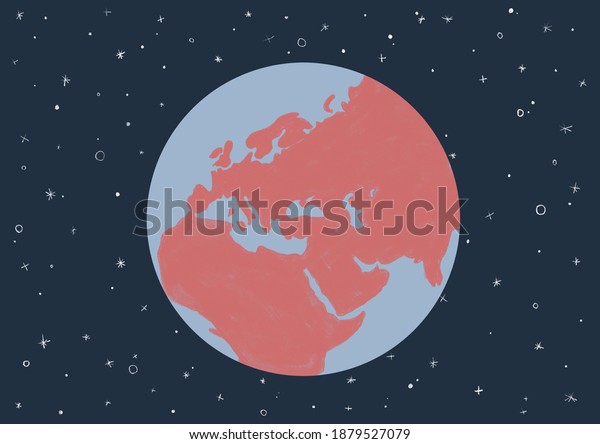 Planet\
Earth flat illustration. Globe with oceans and continents: Europe,\
Asia and Africa. Blue and red coloured Earth\
icon.