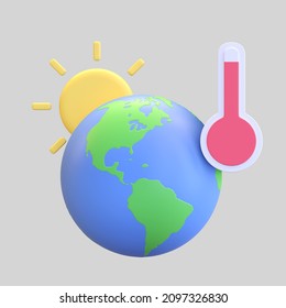 planet earth hot temperature icon climate change symbol 3d render illustration