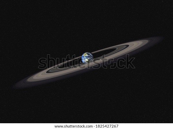Planet Earth and moon with Saturn ring in outer\
space. 3d render illustration. Elements of this image furnished by\
NASA.