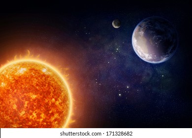 Planet Earth Moon And Sun (Nasa Imagery)