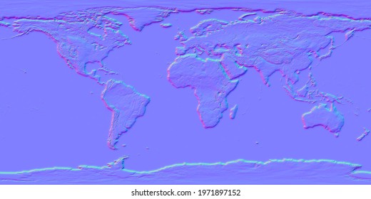 Planet Earth Normal Map. Large Satellite View 3d Illustration Background Design.