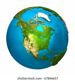 Planet Earth - North America - Colorful Globe With Detailed And Realistic Surface, 3d Render