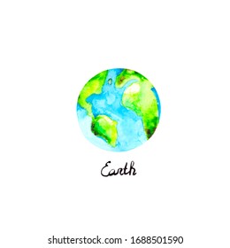 Planet earth on a white background. Bright watercolor illustration for jewelry and design on the theme of space and ecology.