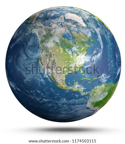 Planet Earth on white. Elements of this image furnished by NASA. 3d rendering