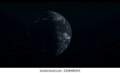 Planet Earth in outer space. Lights of cities on the planet.